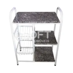 FRUTEIRA SERRA TUBOS P/ MICRO 90CM C/GRANITO 2 CESTAS BRANCO MARTELADO