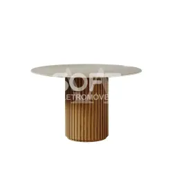 MESA IMCAL LIVING 1.35 C/VIDRO REDONDA OFF WHITE/CINAMOMO