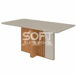 MESA LOPAS ASTRID 160X80 CANT.COPO C/VIDRO AMENDOA CLEAN/OFF WHITE