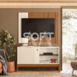 COMBO RACK PAINEL MOBLER 1.2 WOOD PEROLA METALIZADO/CINAMOMO MEL