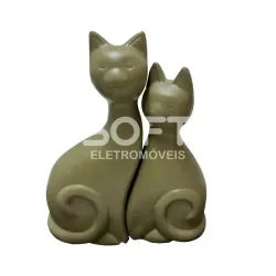 CASAL DE GATO DA SORTE CERAMICA VERDE MUSGO
