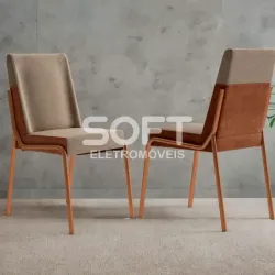 CJ 02 CADEIRAS CARRARO HUG 1749 COURINO CARAMELO/AREIA C/ TUBO ROSE