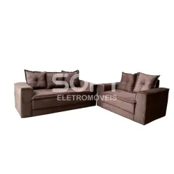 CJ ESTOFADO BOMFLEX 2/3 LUGARES HAITI CHOCOLATE VELUDO ASTECA 08