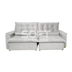 ESTOFADO BOMFLEX GRECIA RETRATIL CINZA CLARO VELUDO