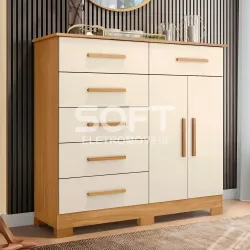 COMODA 6G 2P. ABRIR ALBATROZ XANGAI CARVALHO GRIFE/OFF WHITE