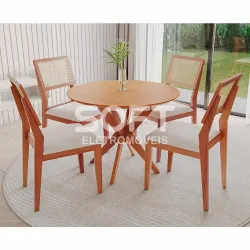 CJ MESA 4C AGN VITORIA REDONDA 90CM TAMPO LAMINADO CAD LARISSA MADEIRA