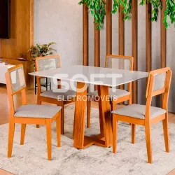 CJ MESA 4C DOBUE MONTANA 120X90 C/VIDRO CINAMOMO/BRANCO OFF/NEVOA BOUC