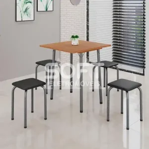 CJ MESA 4 BANQ SOMA LUANA 68X68 QUADRADA PRETO PRATA CINAMOMO