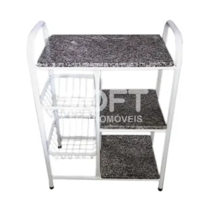 FRUTEIRA SERRA TUBOS P/ MICRO 90CM C/GRANITO 2 CESTAS BRANCO MARTELADO