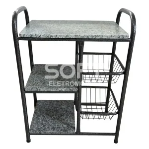 FRUTEIRA SERRA TUBOS P/ MICRO 90CM C/GRANITO 2 CESTAS PRETO MARTELADO