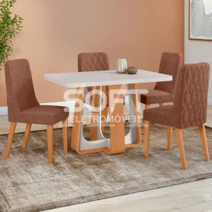 CJ MESA 4C LOPAS SINTONIA TAMPO MAXI CAD LUAR 120X80 C/VIDRO AVELA/AMENDOA CLEAN/OFF WHITE