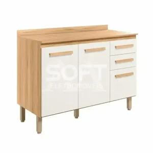 BALCAO NICIOLI 2P 3G MARIA FLOR 120 FREIJO / OFF WHITE CRISTAL