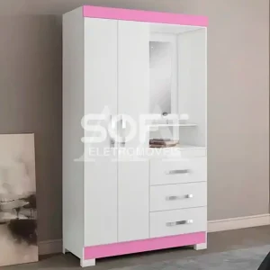 ROUPEIRO 2P. ABRIR 3G  C/ ESPELHO NOTAVEL NT 6020 BRANCO NEW/ROSA FLEX