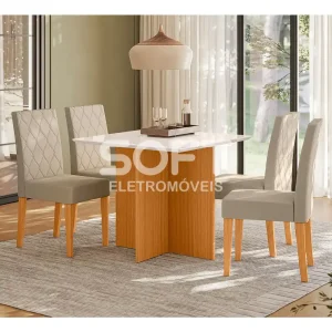 CJ MESA 4C POLIMAN HELO QUADRADA 90X90 C/VIDRO CAD JADE FREIJO/OFF WHITE