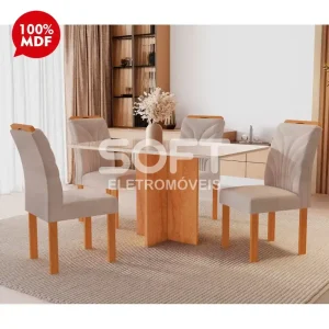 CJ MESA 4C CEL MOVEIS SALINAS RETANGULAR 120X80 TAMPO LONDRES PLUS C/VDO CAD.PARATI TEC 169 OFF WHITE/CINAMOMO