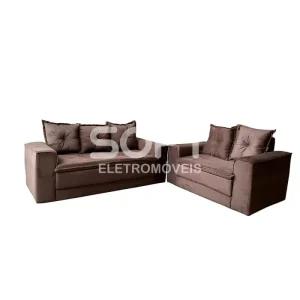 CJ ESTOFADO BOMFLEX 2/3 LUGARES HAITI CHOCOLATE VELUDO ASTECA 08