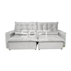 ESTOFADO BOMFLEX GRECIA RETRATIL CINZA CLARO VELUDO