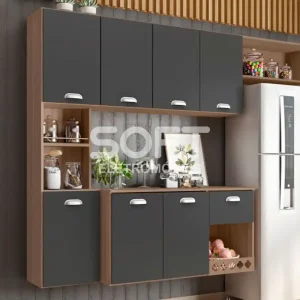 COZINHA POLIMAN SUSPENSA MILA C/ BALCAO BRANCO/GRAFITE