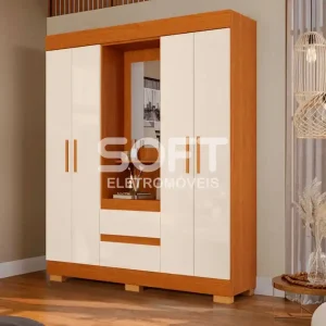 ROUPEIRO 4P ABRIR 2G C/ESPELHO ACP ISABELY CAPELINHA CINAMOMO/OFF WHITE