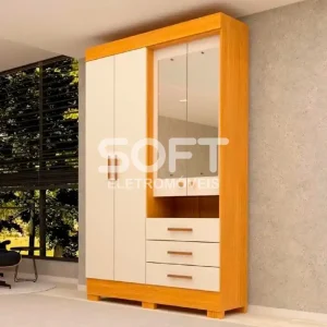 ROUPEIRO 4P ABRIR 3G ACP DEBORA CAPELINHA C/ESPELHO CINAMOMO/OFF WHITE