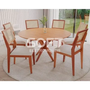 CJ MESA 4C AGN VITORIA REDONDA 130CM TAMPO LAMINADO CAD LARISSA MADEIRA