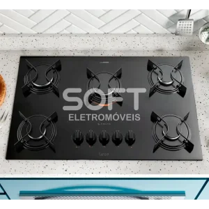 FOGAO  5B ATLAS COOKTOP  UTOP MESA VIDRO ESMALTADO VP GAS PRETO