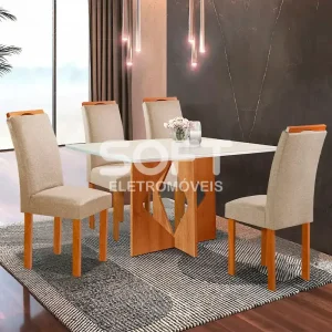 CJ MESA 4C CEL MOVEIS MILAO RETANGULAR 120X80 TAMPO LONDRES PLUS C/VDO CAD.LONDRES TEC 169 CINAMOMO