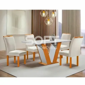 CJ MESA 4C CEL MOVEIS QATAR RETANGULAR 120X80 TAMPO DAKOTA PLUS S/VDO CAD. LONDRES PLUS CINAMOMO/OFF WHITE