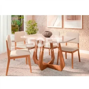 CJ MESA 4C CIMOL BROMELIA RETANGULAR 130X80 AMARILIS MADEIRA/OFF WHITE/LINHO CRU