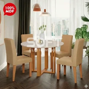 CJ MESA 4C CIMOL FLORA REDONDA 109X109 NATURE / OFF WHITE / GENGIBRE