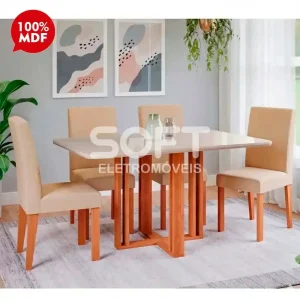 CJ MESA 4C CIMOL FLORA C/VIDRO RETANGULAR 130X80 MAIA CINAMOMO/OFF WHITE/GENGIBRE