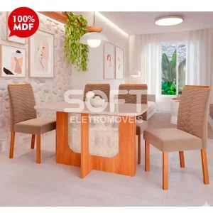 CJ MESA 4C CIMOL LOUISE RETANGULAR 130X80 CINAMOMO/OFF/MADEIRA/LINHO BEGE