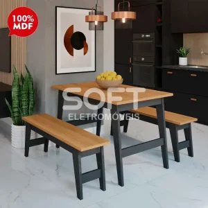 CJ MESA C/2 BANCOS CIMOL AURORA RETANGULAR 130X78 CHUMBO / NATURE