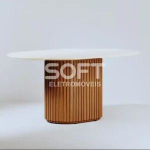 MESA IMCAL LIVING 1.6 C/VIDRO OVAL OFF WHITE/CINAMOMO