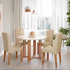 CJ MESA 4C CIMOL FLORA REDONDA 109X109 C/VDO CAD. MAIA CINAMOMO/OFF WHITE/GENGIBRE