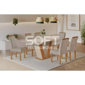 CJ MESA 6C CEL MOVEIS QATAR RETANGULAR 160X80 TAMPO LONDRES PLUS S/VDO CAD.LONDRES TEC 169 CINAMOMO/OFF WHITE