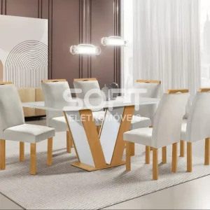 CJ MESA 6C CEL MOVEIS QATAR RETANGULAR 160X80 TAMPO LONDRES PLUS C/VIDRO CAD.LONDRES TEC 169 CINAMO/OFF