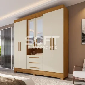 ROUPEIRO 6P ABRIR 3G ACP DEBORA CAPELINHA C/ESPELHO CINAMOMO/OFF WHITE