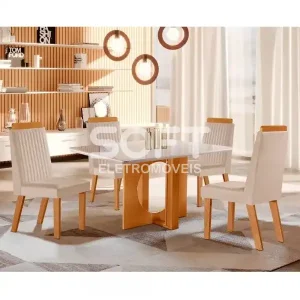 CJ MESA 4C LJ MOVEIS FIRENZE 120X80 TAMPO CHANFRADO C/VDO CAD.RIVIERA TEC164 CASTANHO/CINAMOMO