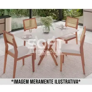 CJ MESA 4C AGN ANNA RETANGULAR 116X80 C/VIDRO CAD LARISSA MADEIRA/OFF WHITE