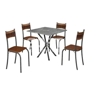 CJ MESA 4C MOVEIS TEIXEIRA ATLANTA QUADRADA 70X70 MARROM C/ RATAN CARV