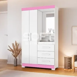 ROUPEIRO 2P. ABRIR 3G  C/ ESPELHO NOTAVEL NT 6020 BRANCO NEW/ROSA FLEX