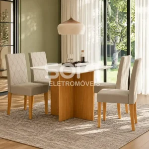 CJ MESA 4C POLIMAN HELO QUADRADA 90X90 C/VIDRO CAD JADE FREIJO/OFF WHITE