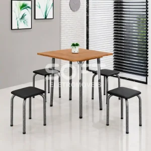 CJ MESA 4 BANQ SOMA LUANA 68X68 QUADRADA PRETO PRATA CINAMOMO