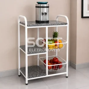 FRUTEIRA SERRA TUBOS P/ MICRO 90CM C/GRANITO 2 CESTAS BRANCO MARTELADO