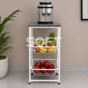 FRUTEIRA SERRA TUBOS 90CM C/GRANITO 2 CESTAS BRANCO MARTELADO