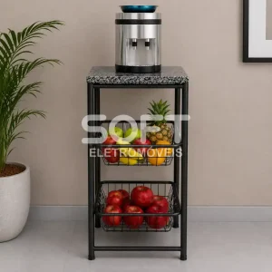 FRUTEIRA SERRA TUBOS 90CM C/GRANITO 2 CESTAS PRETO MARTELADO