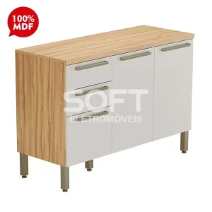 BALCAO RONIPA 3P 2G NAPOLI PRIME 120CM AMENDOA/OFF WHITE
