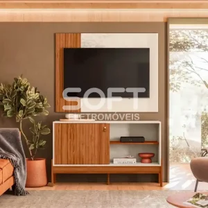 COMBO RACK PAINEL MOBLER 1.2 WOOD CINAMOMO MEL/OFF WHITE