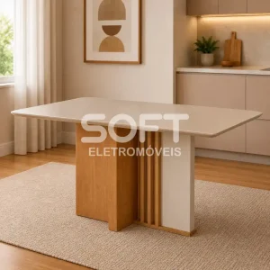 MESA LOPAS ASTRID 160X80 CANT.COPO C/VIDRO AMENDOA CLEAN/OFF WHITE